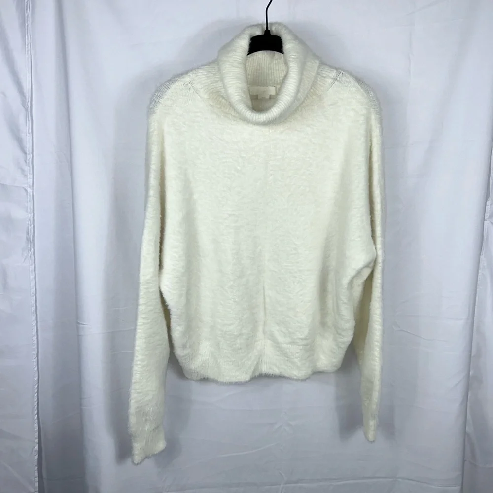 H&M Sweater Turtleneck Long Sleeve Faux Fur Fleece Fold Over Neck Pullover Top